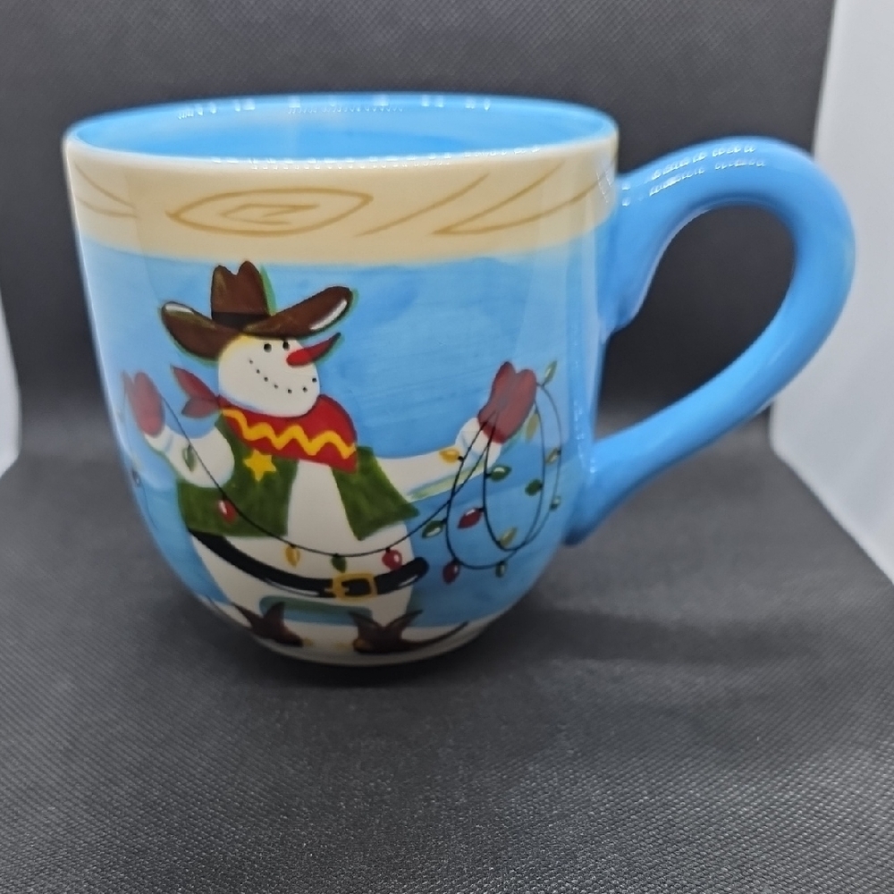 Festive Snowman Mug with Blue Handle